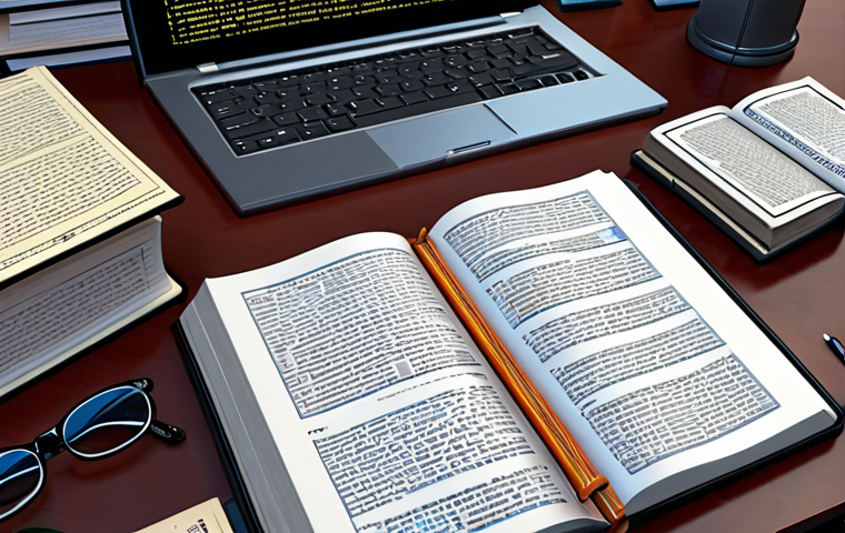 **Image Prompt 1:** A translator meticulously working at a computer, surrounded by dictionaries, language tools, and open books. The scene emphasizes accuracy, with close-ups on precise wording and annotations. A holographic display shows a complex legal contract with highlighted key terms. The overall atmosphere is focused and professional.