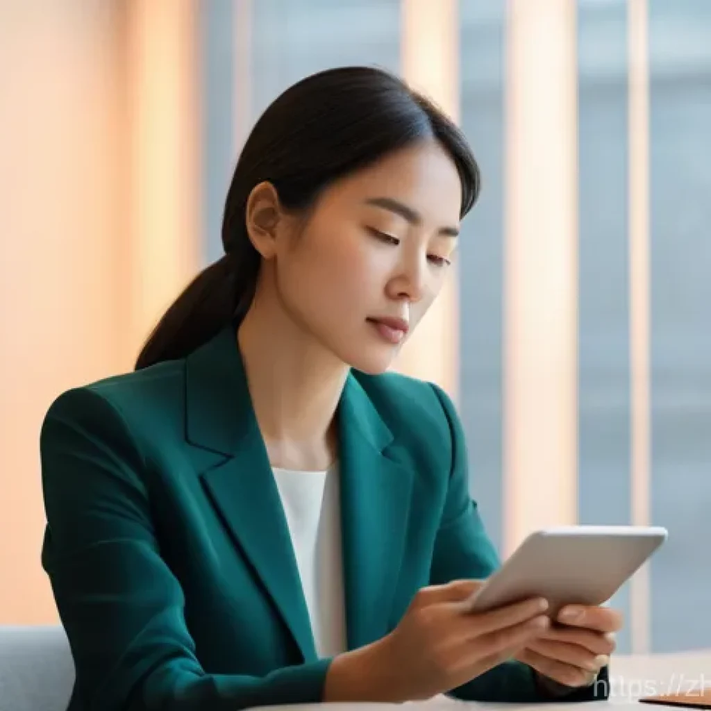 통번역사 고급과정 - **Prompt:** A focused and thoughtful female translator in her late 30s, elegantly dressed in busines...