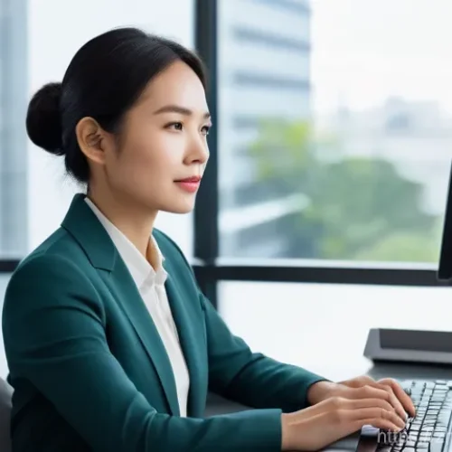 통번역사 직무 역량 강화 - **Prompt: AI-Enhanced Translator in a Modern Office**
    A highly skilled professional translator, ...